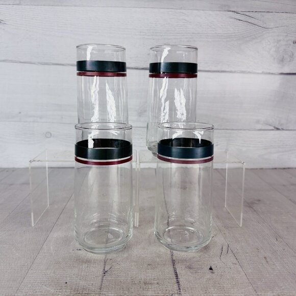 Pfaltgraff JUNIPER Green Mauve Bands Clear Glass Ice Tea Tumbler Glasses Set 4 - Picture 6 of 16